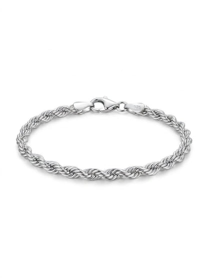 925 Sterling Silver Rope Bracelet 6mm Width - 8.5 inch