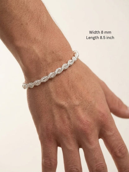 925 Sterling Silver Chunky Rope Bracelet 8mm Width - 8.5 inch