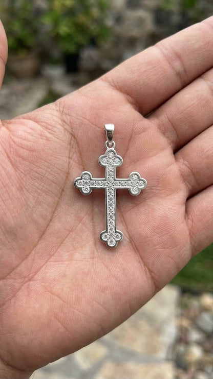 925 Sterling Silver Orthodox Crystal Cross Pendant Gift - Round Tube Design