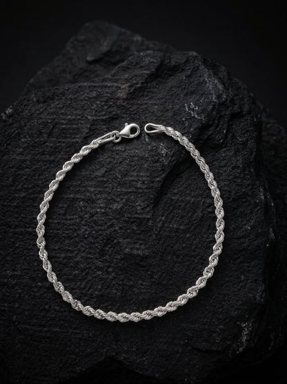925 Sterling Silver Rope Bracelet 3mm Width - 8.5 inch
