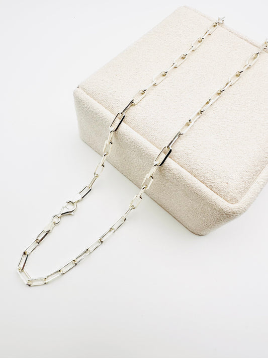 Solid Sterling Silver Oval Link Paper Clip Chain Necklace - 3mm width - 18” 20” 22” 24” Length