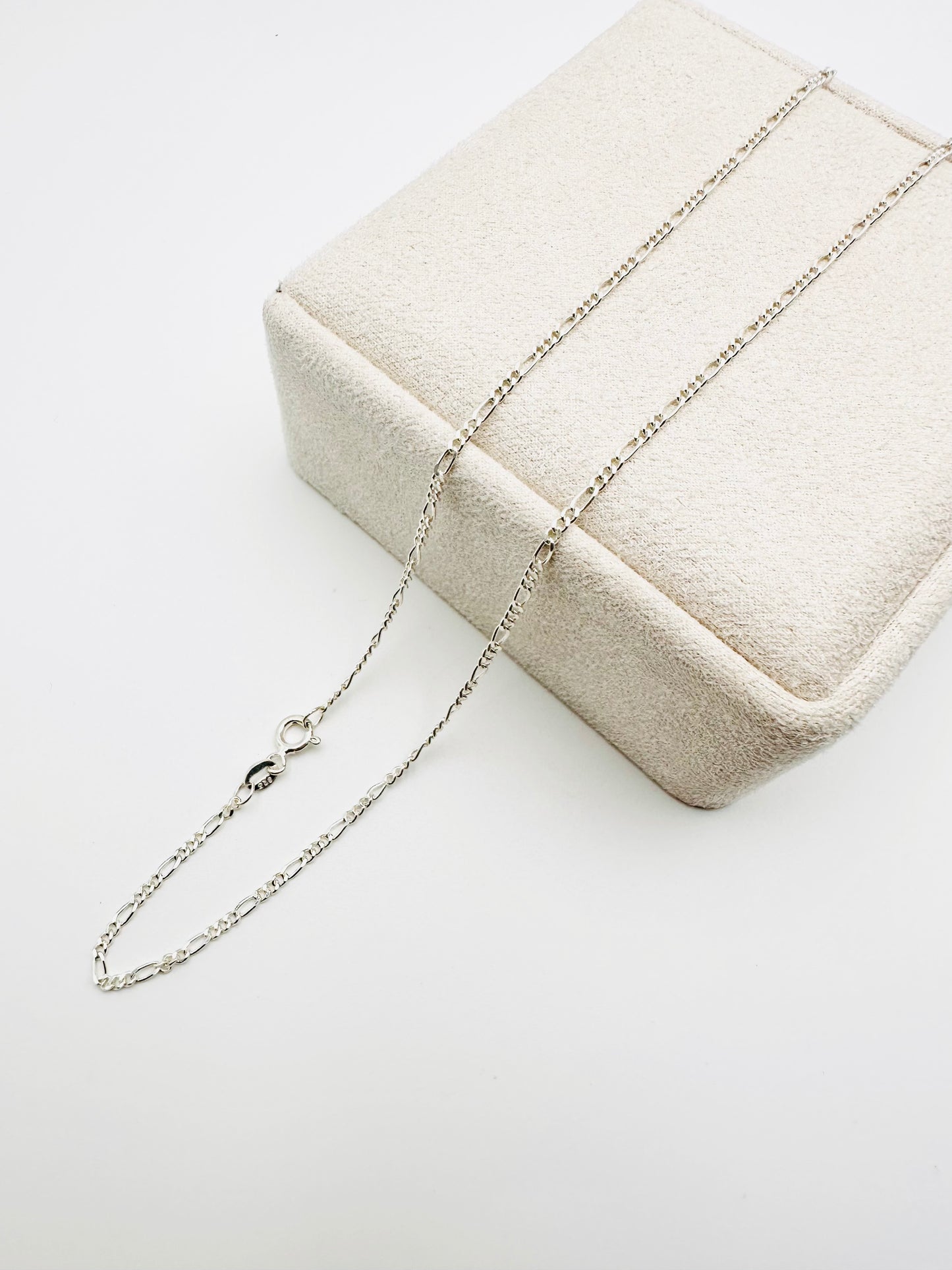 Sterling Silver Solid Figaro Chain Necklace - 1mm width - 18” 20” 22” 24” Length