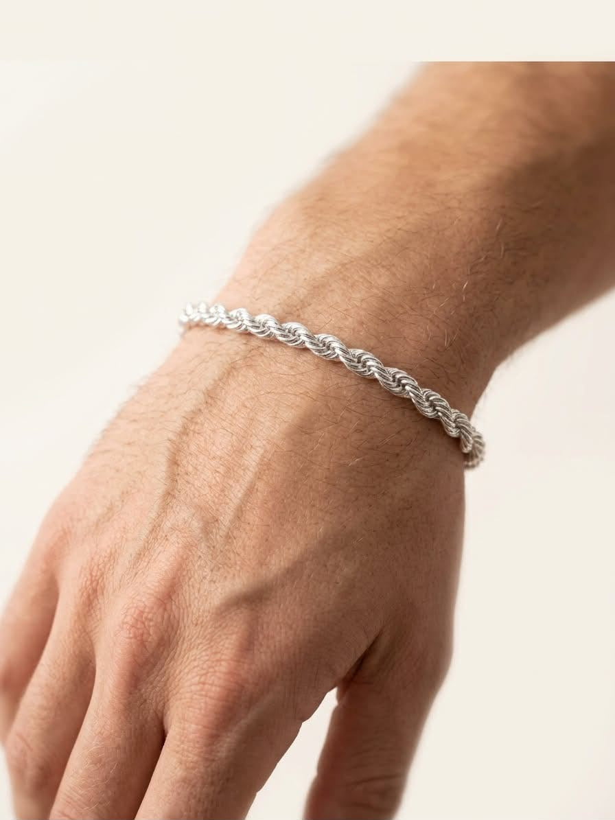 925 Sterling Silver Rope Bracelet 7mm Width - 8.5 inch