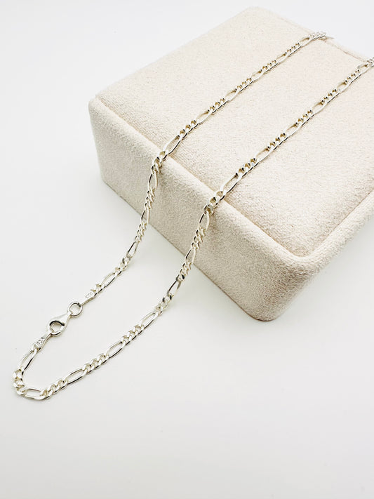 Sterling Silver Solid Figaro Chain Necklace - 2mm width - 18” 20” 22” 24” Length