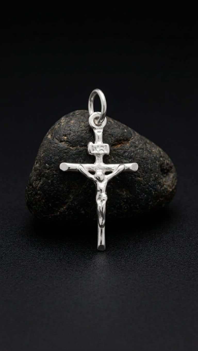 925 Sterling Silver Small Crucifix Handmade Cross Pendant Gift - Solid