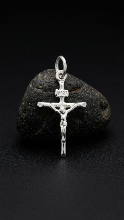 925 Sterling Silver Small Crucifix Handmade Cross Pendant Gift - Solid