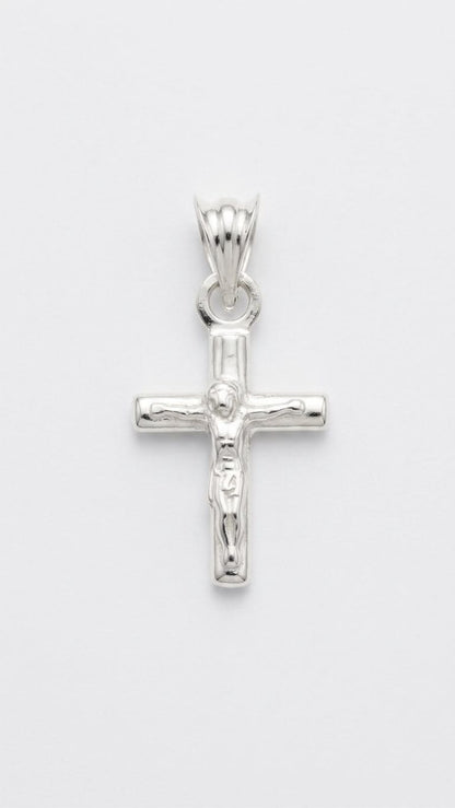 925 Sterling Silver Small Crucifix Cross Pendant Gift -Round Tube Desing
