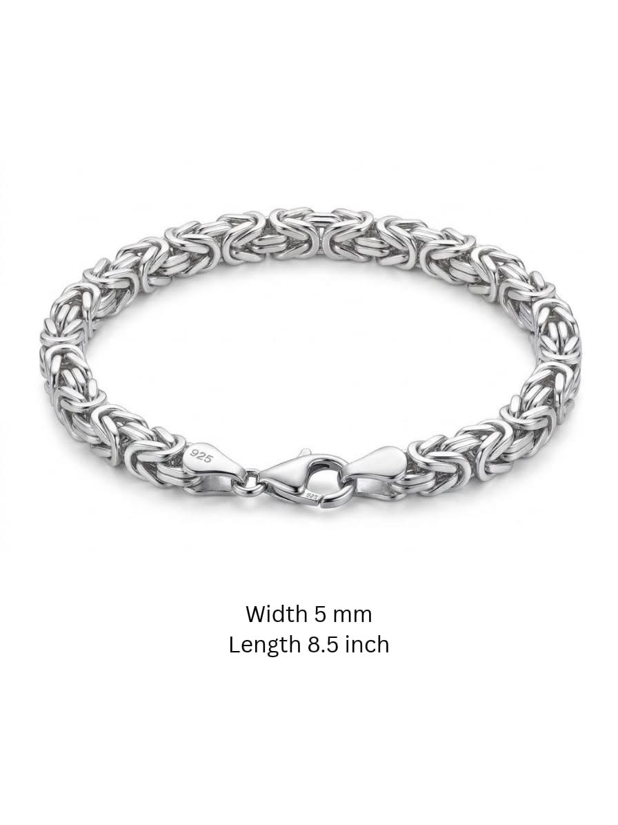 925 Sterling Kings Byzantine Silver Bracelet - 5mm width -8.5 inch