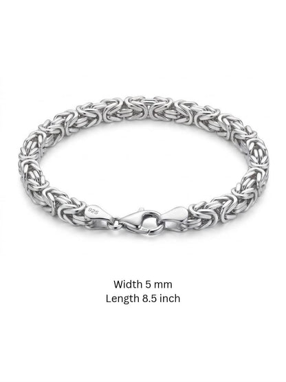 925 Sterling Kings Byzantine Silver Bracelet - 5mm width -8.5 inch
