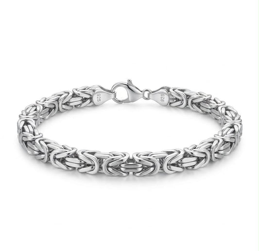 925 Sterling Silver Kings Byzantine Bracelet -6mm width width-8.5 inch