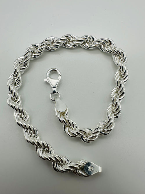 925 Sterling Silver 8mmHeavy Chunky Mens Rope Bracelet 8 inch