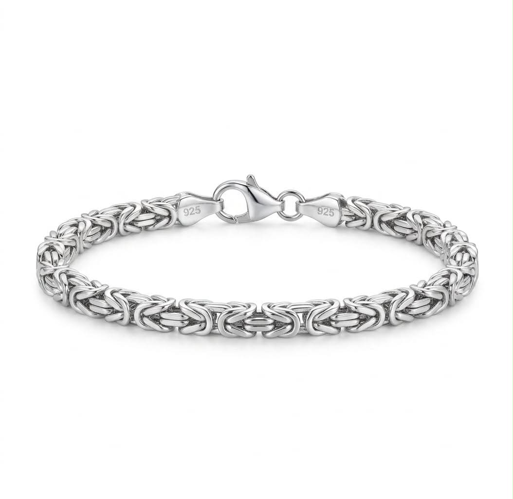 925 Sterling Silver Kings Byzantine Bracelet 4mm width - 8 inch