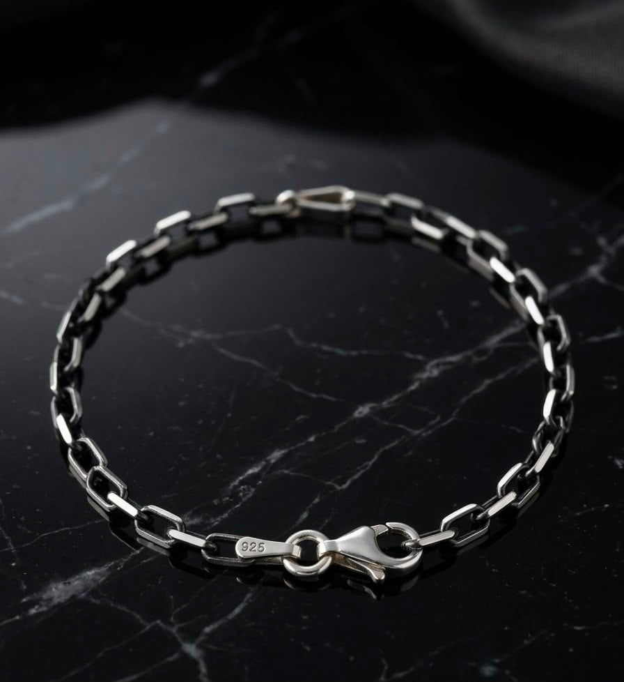 Chain the Men Black Silver Mens 3mm Cable Bracelet - Road Trip Design
