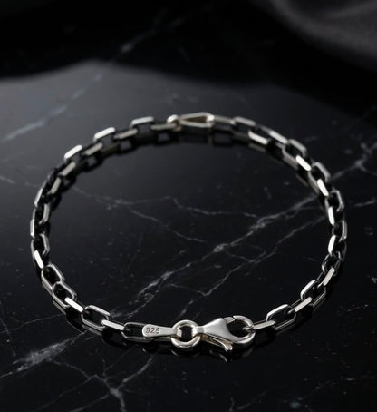 Chain the Men Black Silver Mens 3mm Cable Bracelet - Road Trip Design