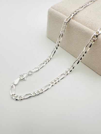 Sterling Silver Solid Figaro Chain Necklace - 6mm width - 18” 20” 22” 24” Length