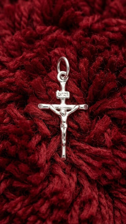 925 Sterling Silver Small Crucifix Handmade Cross Pendant Gift - Solid