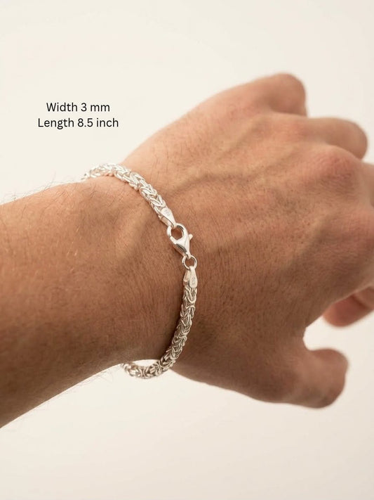 925 Sterling Silver Kings Byzantine Bracelet 3mm Width - 8.5 inch