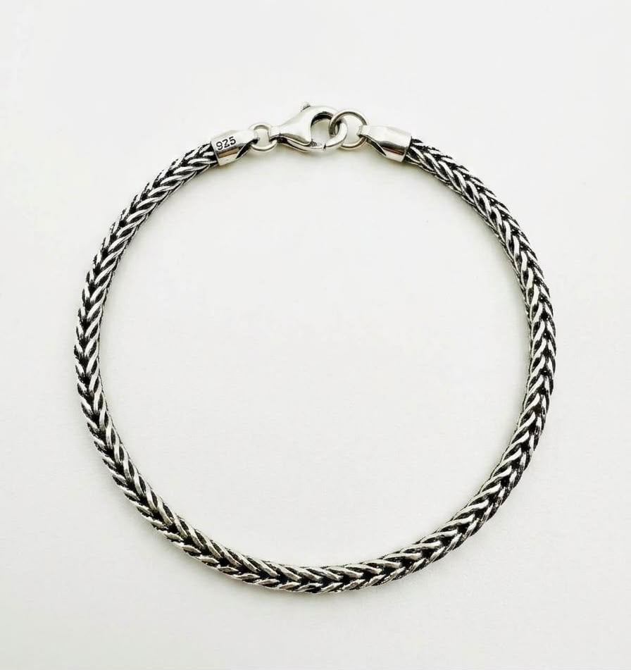 Chain the Men Black Silver Mens 4mm Wheat Franco Bracelet -Super Design