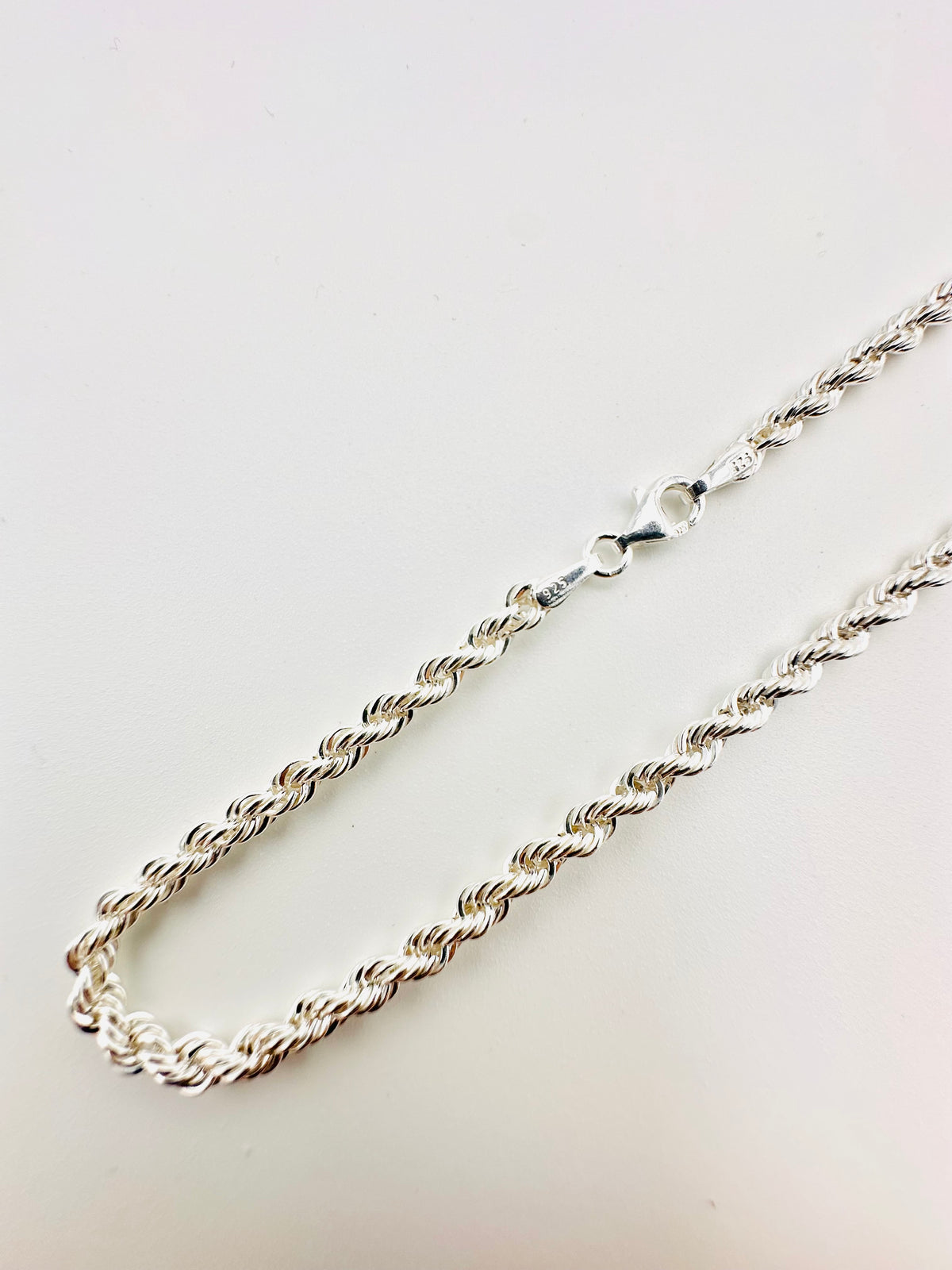 Sterling Silver Solid Twisted Rope Chain Necklace - 4mm width - 18” 20” 22” 24” Length
