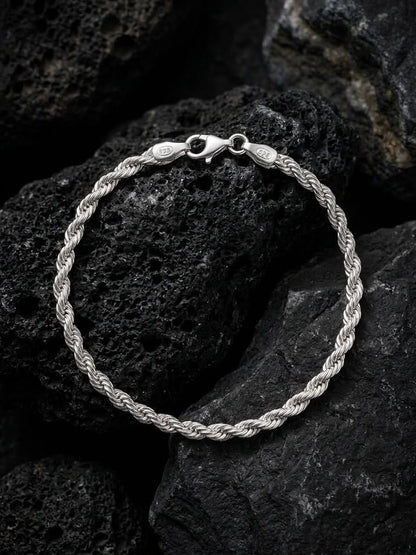 925 Sterling Silver Rope Bracelet 4mm Width - 8.5 inch