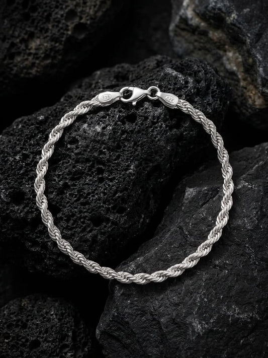 925 Sterling Silver Rope Bracelet 4mm Width - 8.5 inch
