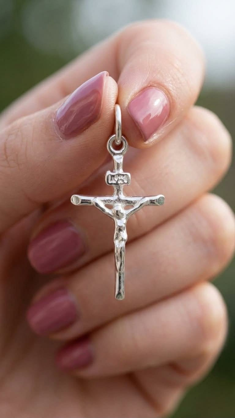 925 Sterling Silver Small Crucifix Handmade Cross Pendant Gift - Solid