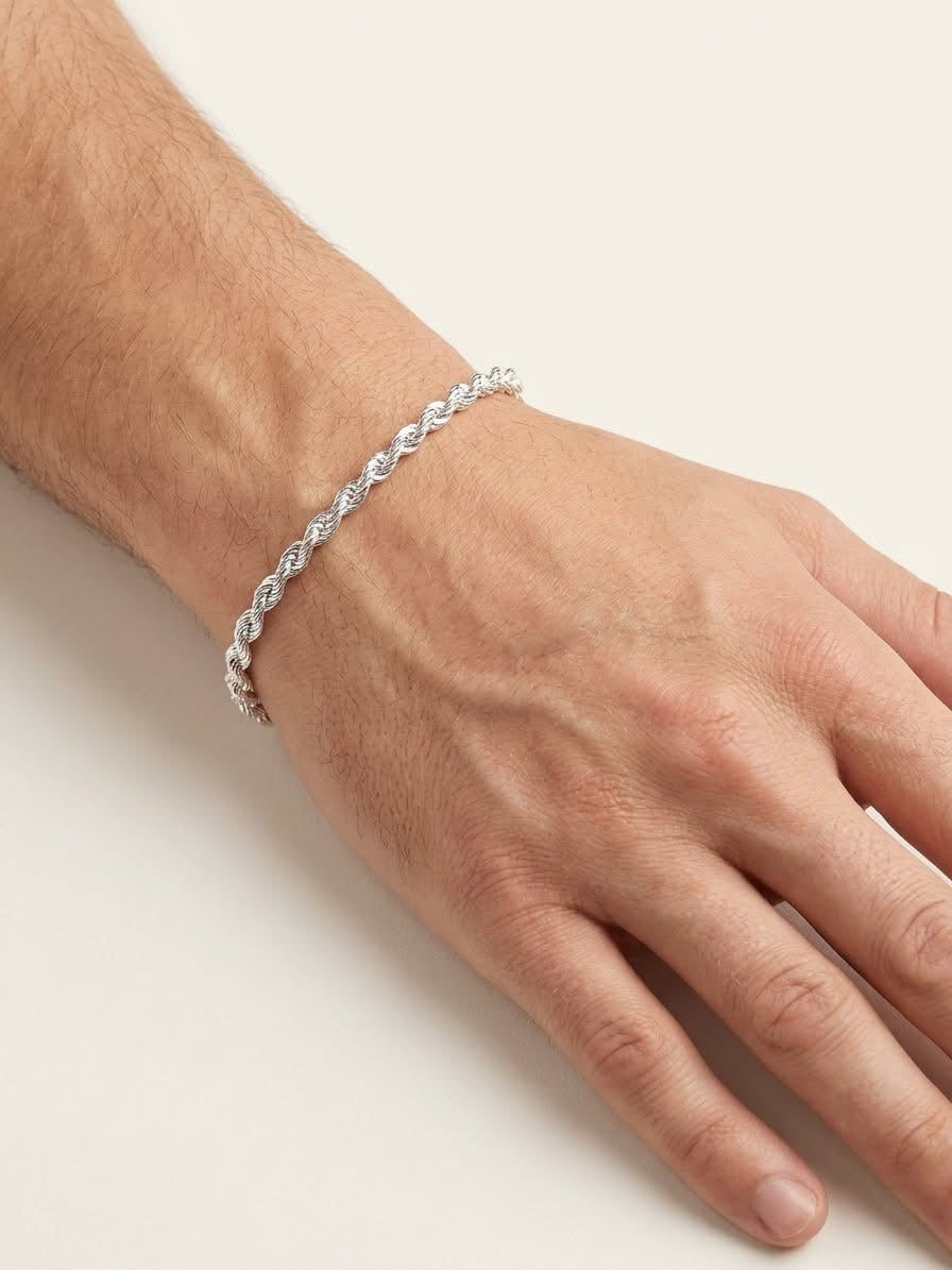 925 Sterling Silver Rope Bracelet 6mm Width - 8.5 inch
