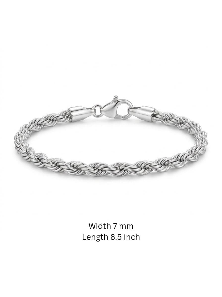925 Sterling Silver Rope Bracelet 7mm Width - 8.5 inch