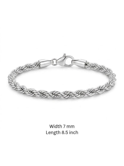 925 Sterling Silver Rope Bracelet 7mm Width - 8.5 inch
