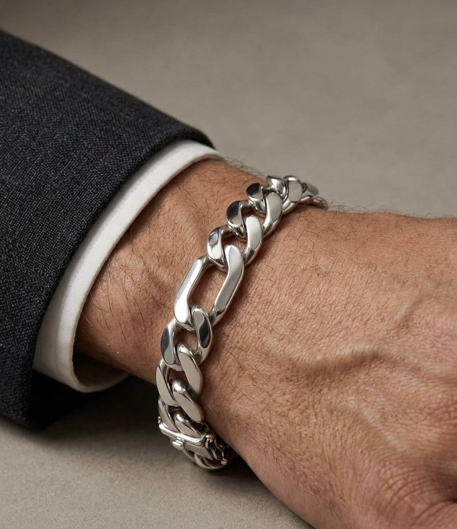 Chain the Men 925 Sterling Silver 10mm Figaro Cuban Bracelet 8.5 inch New