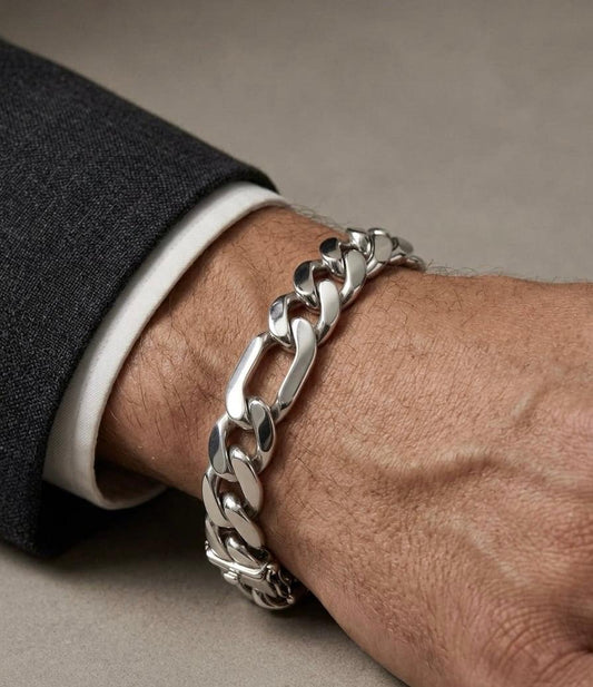 Chain the Men 925 Sterling Silver 10mm Figaro Cuban Bracelet 8.5 inch New