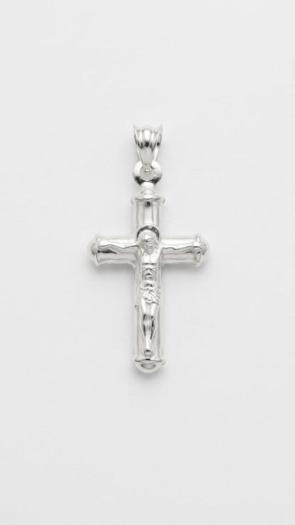 925 Sterling Silver Medium Crucifix Cross Pendant Gift - Round Tube Design