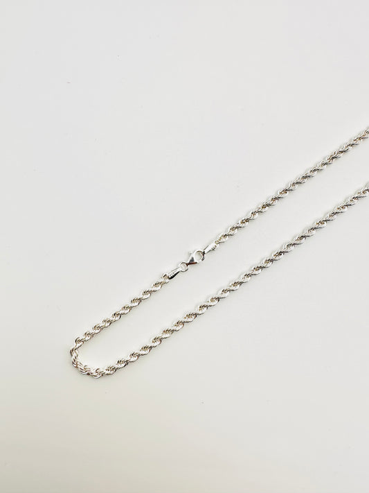 Sterling Silver Solid Twisted Rope Chain Necklace - 4mm width - 18” 20” 22” 24” Length
