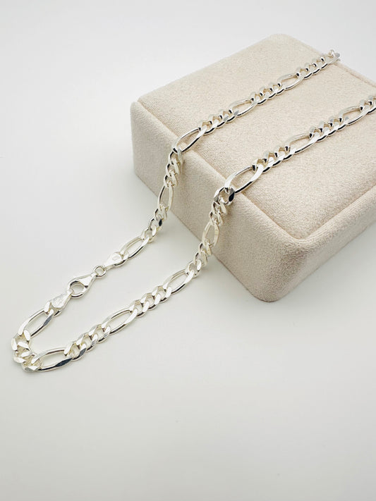 Sterling Silver Solid Figaro Chain Necklace - 8mm width - 18” 20” 22” 24” Length