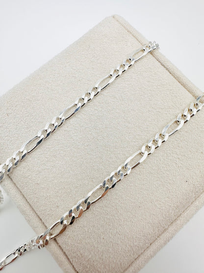 Sterling Silver Solid Figaro Chain Necklace - 6mm width - 18” 20” 22” 24” Length
