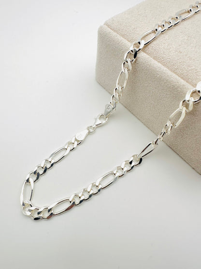 Sterling Silver Solid Figaro Chain Necklace - 7mm width - 18” 20” 22” 24” Length