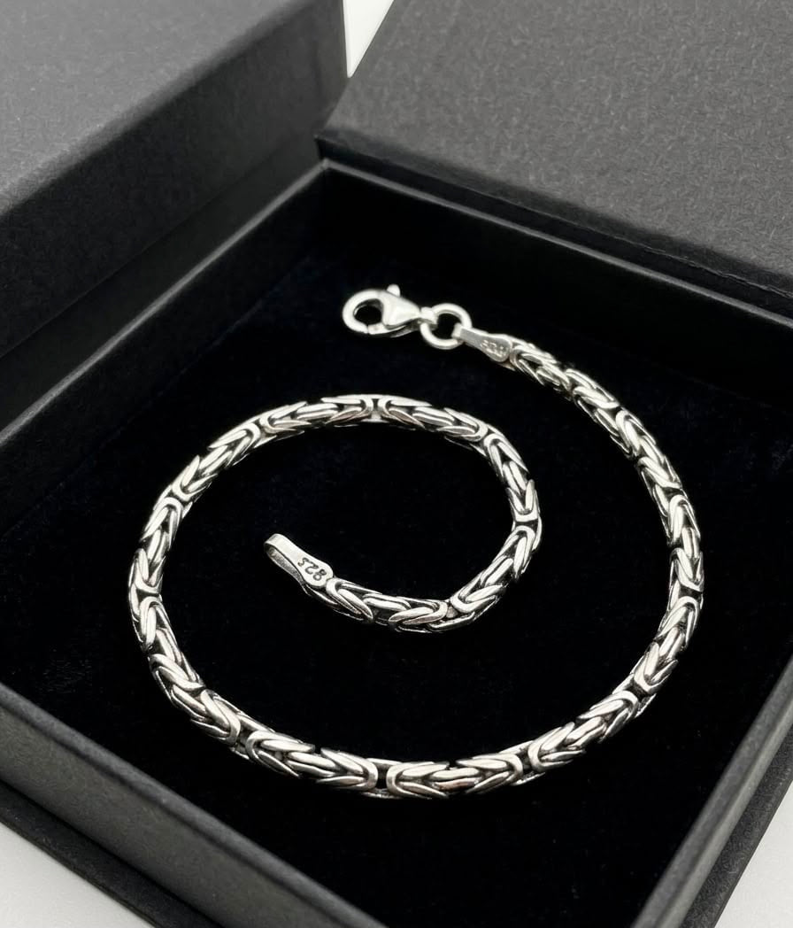 Chain the Men Black Silver Mens 3mm Byzantine King Round Link Bracelet - Holiday Design