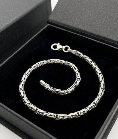 Chain the Men Black Silver Mens 3mm Byzantine King Round Link Bracelet - Holiday Design
