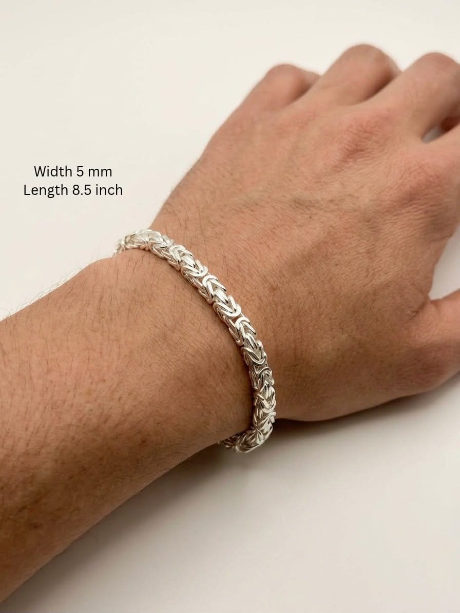 925 Sterling Kings Byzantine Silver Bracelet - 5mm width -8.5 inch