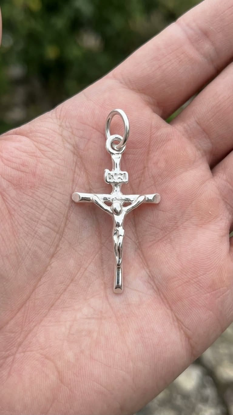 925 Sterling Silver Small Crucifix Handmade Cross Pendant Gift - Solid