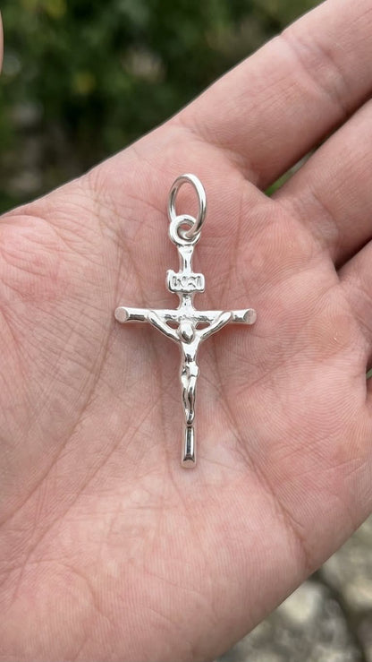 925 Sterling Silver Small Crucifix Handmade Cross Pendant Gift - Solid