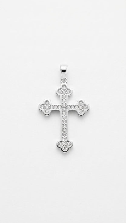 925 Sterling Silver Orthodox Crystal Cross Pendant Gift - Round Tube Design