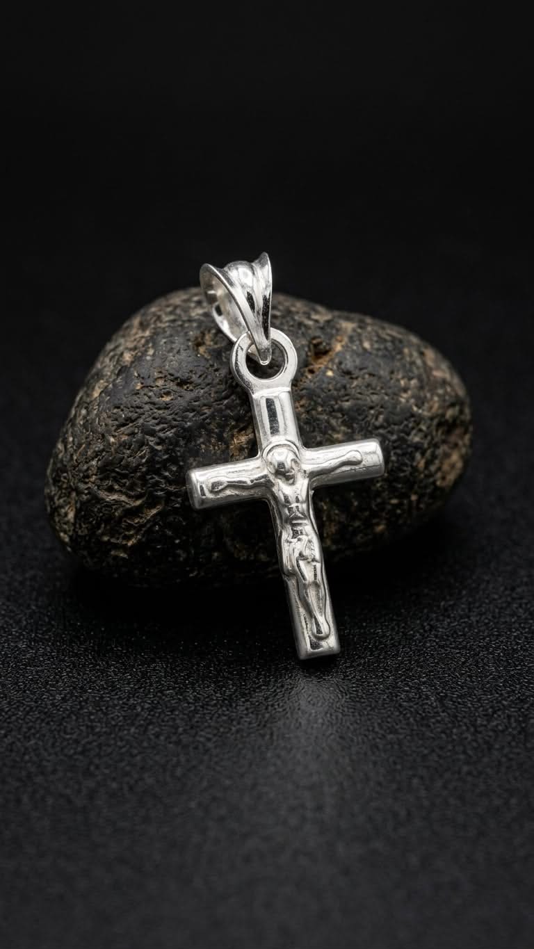 925 Sterling Silver Small Crucifix Cross Pendant Gift -Round Tube Desing