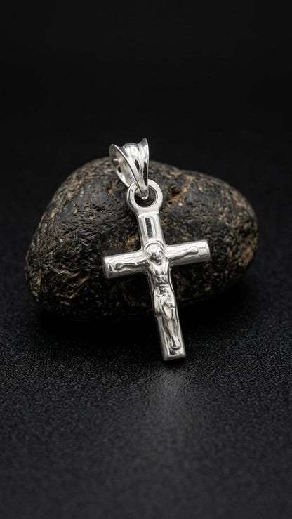 925 Sterling Silver Small Crucifix Cross Pendant Gift -Round Tube Desing