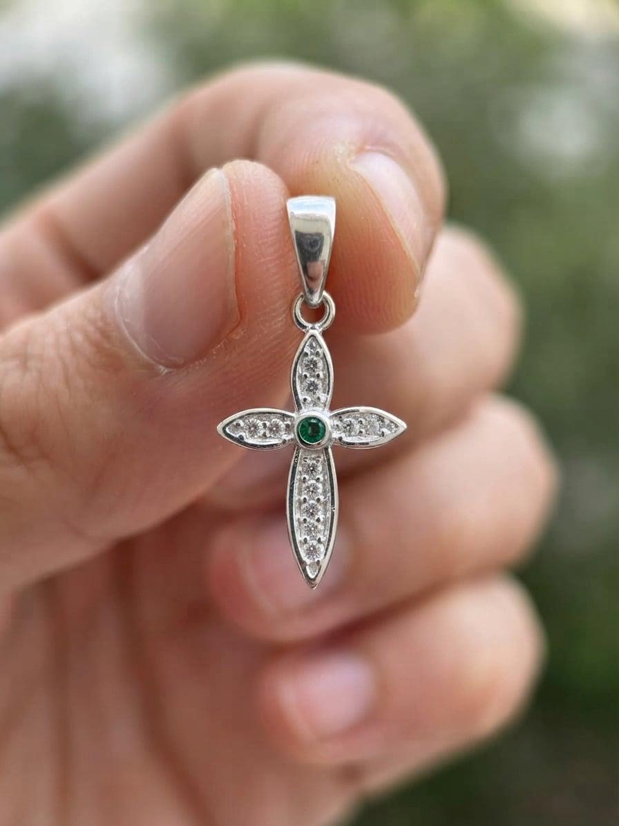 925 Sterling Silver Exeter Emerald Cross Handmade Cross Pendant Gift