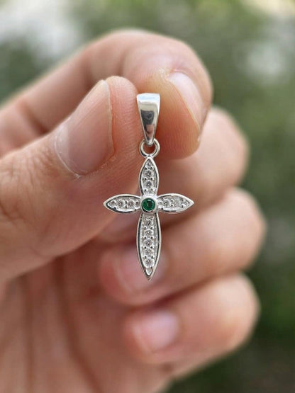 925 Sterling Silver Exeter Emerald Cross Handmade Cross Pendant Gift