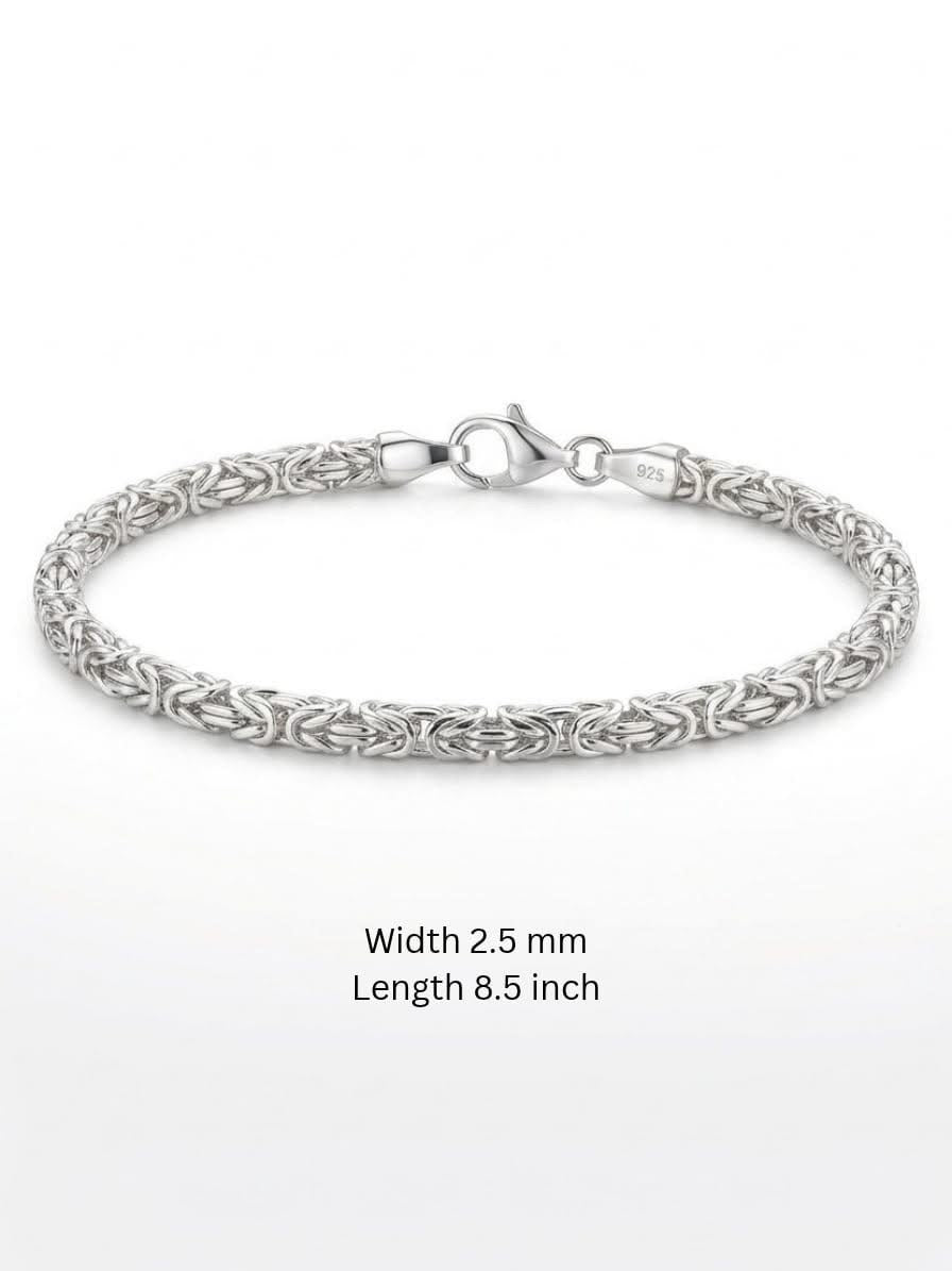 925 Sterling Silver Kings Byzantine Bracelet 2.5mm Width - 8.5 inch