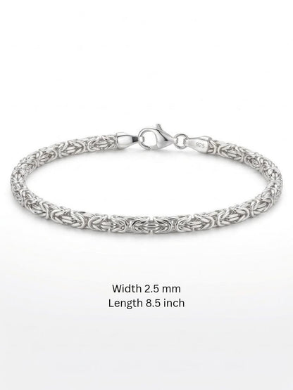 925 Sterling Silver Kings Byzantine Bracelet 2.5mm Width - 8.5 inch