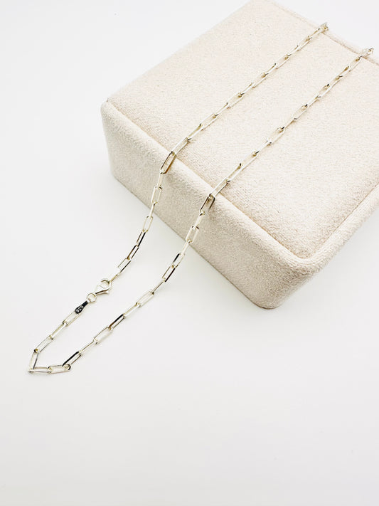 Solid Sterling Silver Oval Link Paper Clip Chain Necklace - 2mm width - 18” 20” 22” 24” Length