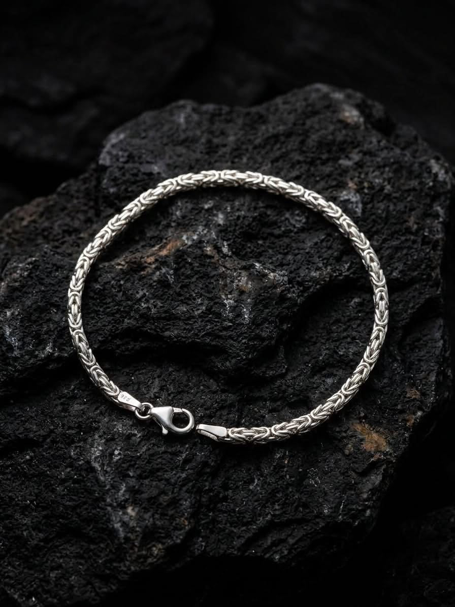 925 Sterling Silver Kings Byzantine Bracelet 2.5mm Width - 8.5 inch